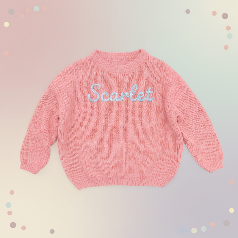 Babypullover mit gesticktem Namen – dicker Baumwollmix, Rundhals | personalisierte Babykleidung