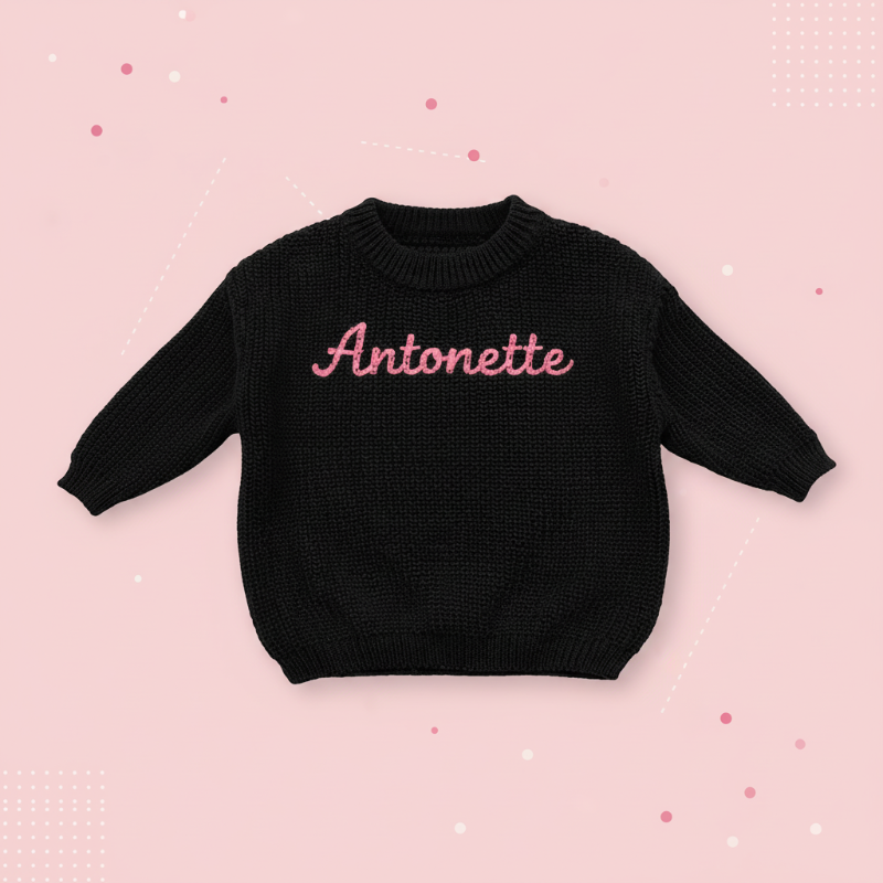 Babypullover mit gesticktem Namen – dicker Baumwollmix, Rundhals | personalisierte Babykleidung