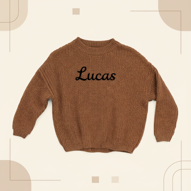 Babypullover mit gesticktem Namen – dicker Baumwollmix, Rundhals | personalisierte Babykleidung