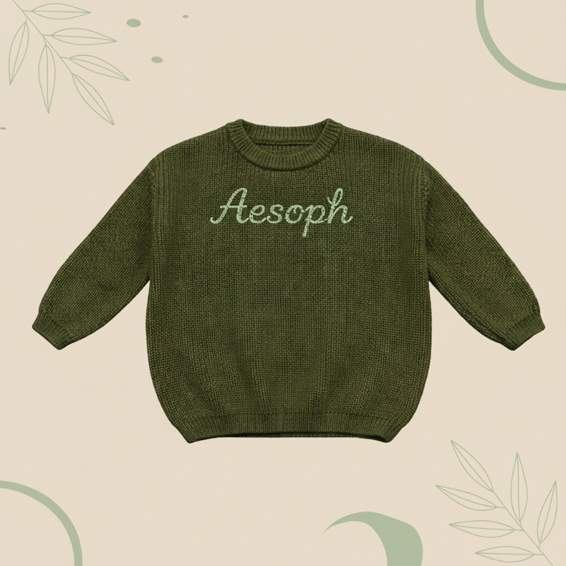 Babypullover mit gesticktem Namen – dicker Baumwollmix, Rundhals | personalisierte Babykleidung
