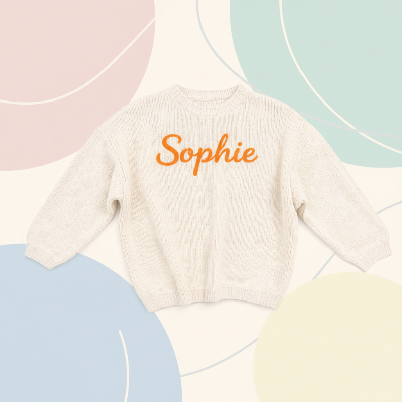 Babypullover mit gesticktem Namen – dicker Baumwollmix, Rundhals | personalisierte Babykleidung