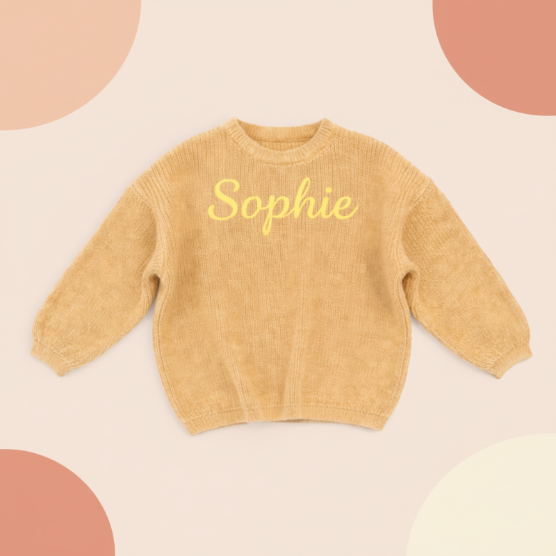Babypullover mit gesticktem Namen – dicker Baumwollmix, Rundhals | personalisierte Babykleidung
