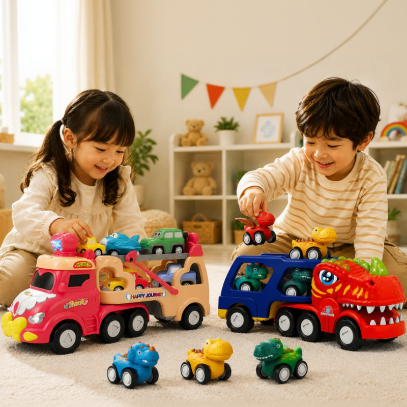 5-in-1 Dinosaurier-Truck Spielset – Transporter mit Licht, Sound & Mini-Dinos