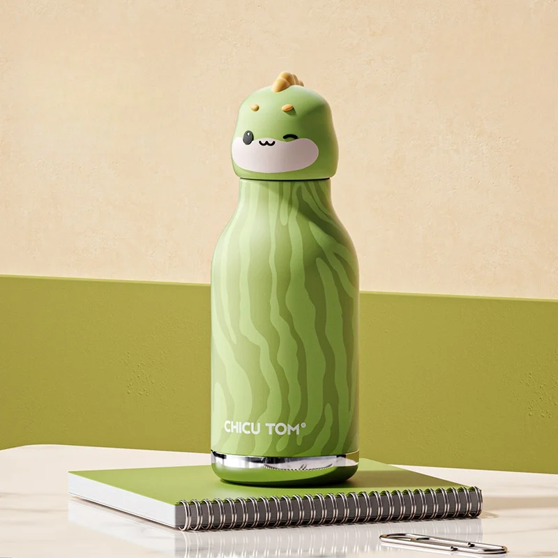 Kinder-Thermosflasche Edelstahl 316 mit Tierkopf – 8 Std. warm, 12 Std. kalt, Schule | Trinkflasche