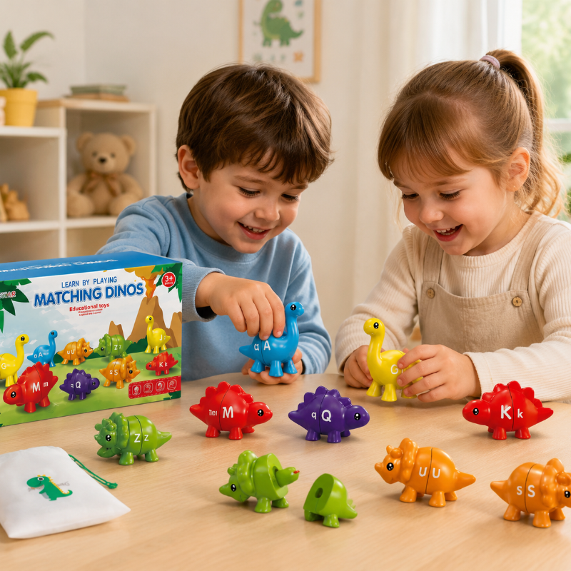 Dinosaurier Zähl- & Sortierset – Lernspielzeug mit Buchstaben, Zahlen & Formen