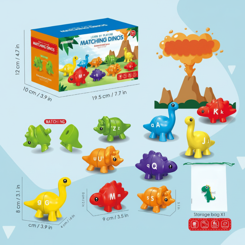 Dinosaurier Zähl- & Sortierset – Lernspielzeug mit Buchstaben, Zahlen & Formen