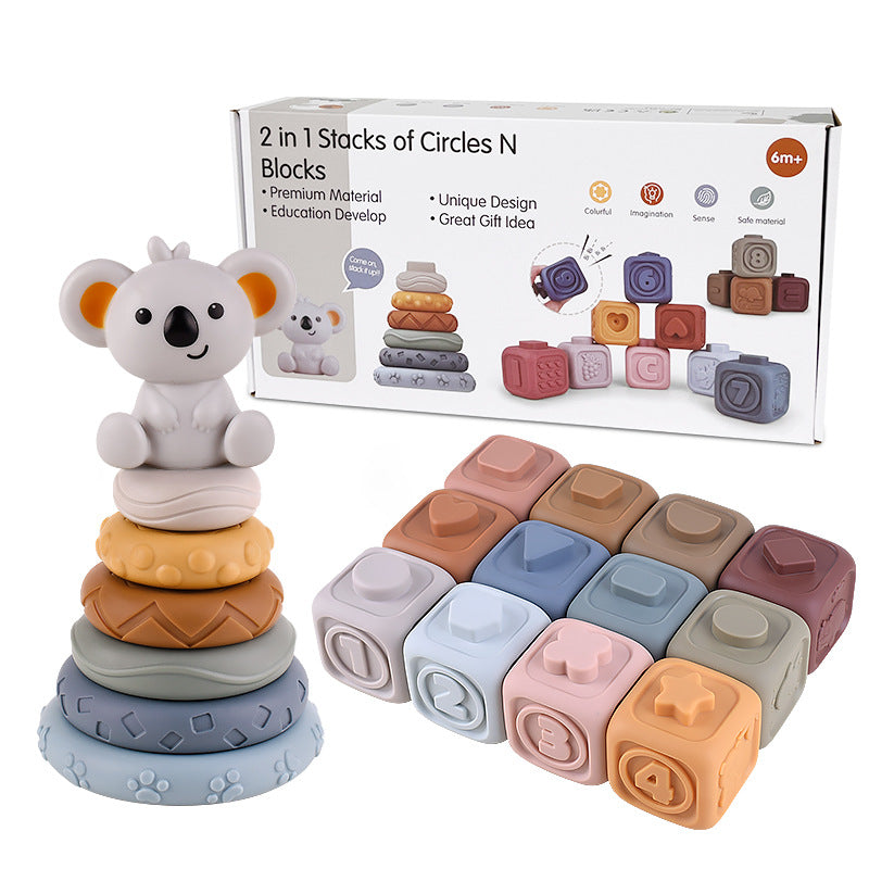 Stapel- und Beißspielzeug Koala mit Würfeln und Ringen – weicher Kunststoff | Babyspielzeug