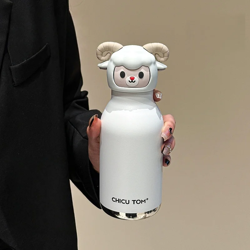 Kinder-Thermosflasche Edelstahl 316 mit Tierkopf – 8 Std. warm, 12 Std. kalt, Schule | Trinkflasche