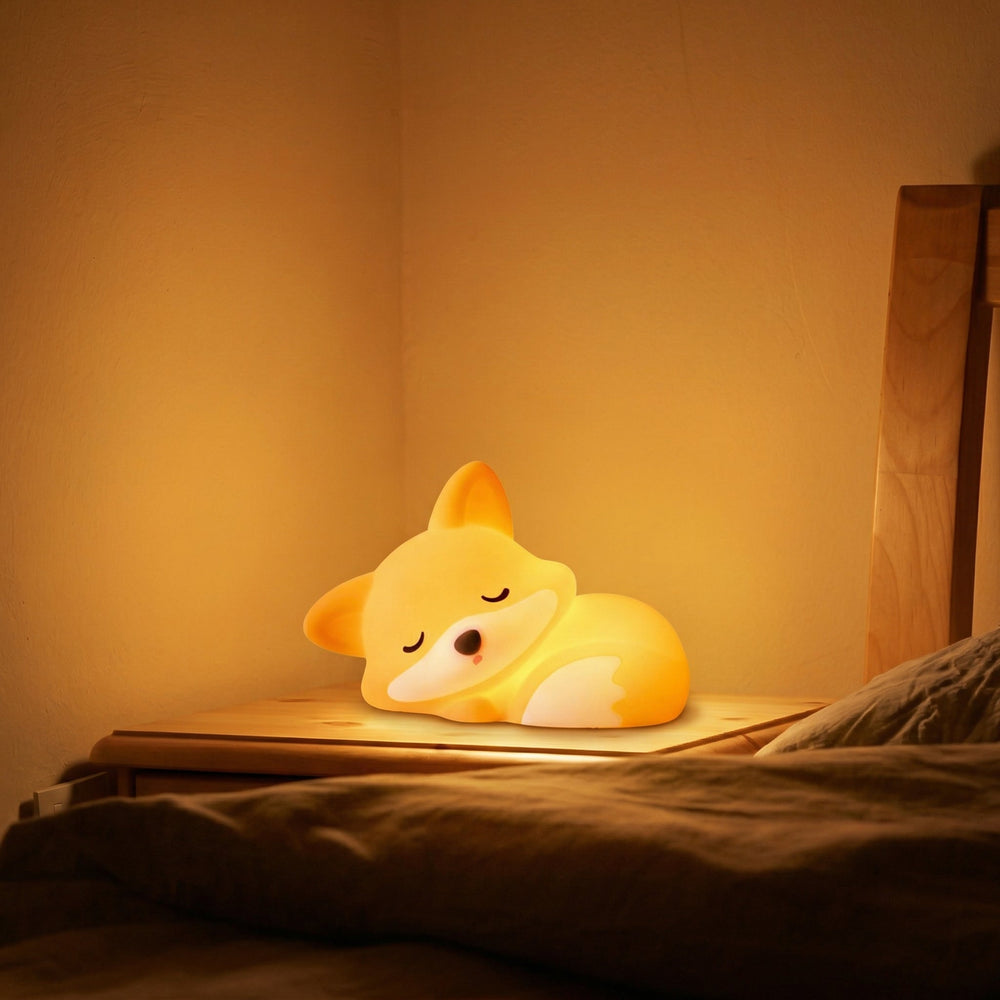 Nachtlicht Fuchs aus Silikon, per USB-C aufladbar – Tippsteuerung, 3 Lichtstufen | Kinderlampe