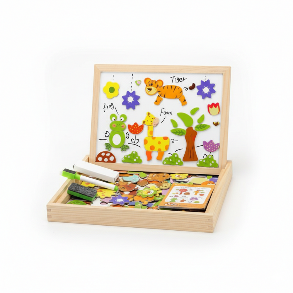 Maltafel 2-in-1 Whiteboard und Kreidetafel – magnetisch, Buchenholz, Zubehör | Kinder-Zeichentafel
