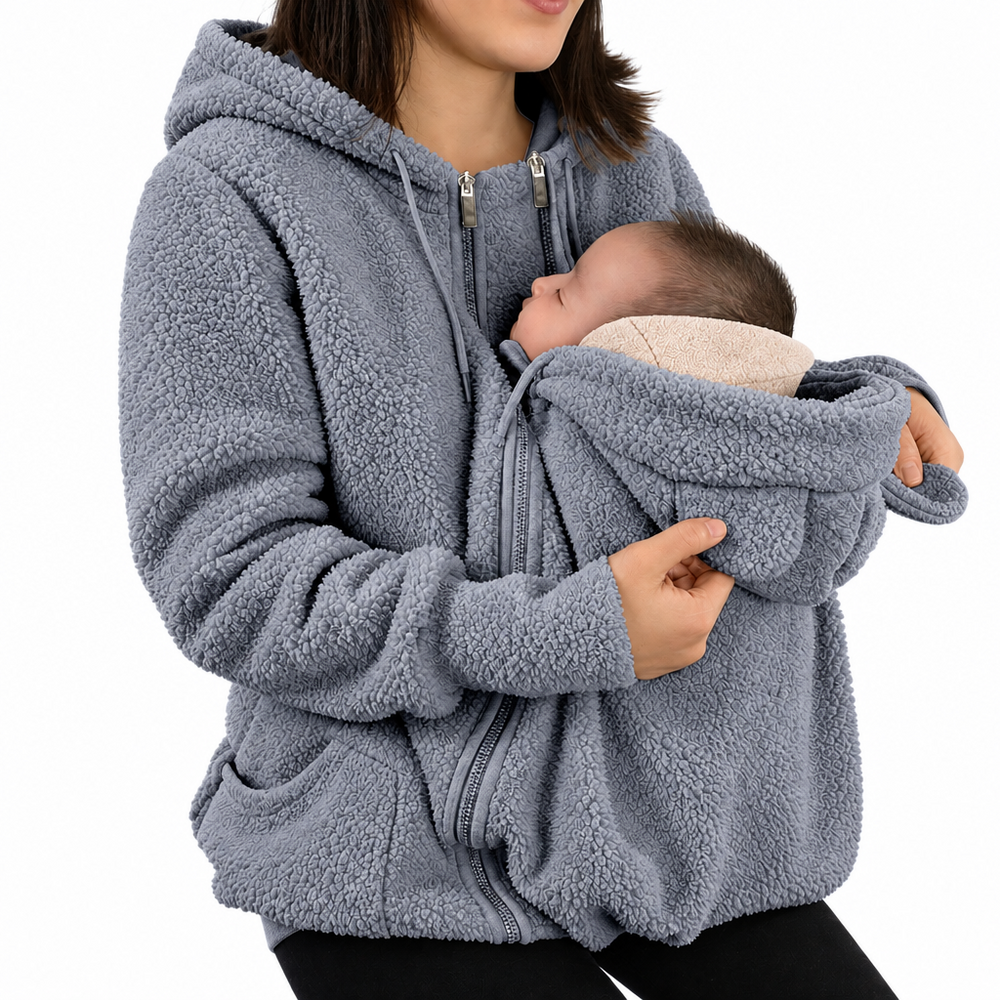 Tragejacke 2-in-1 für Mama und Baby – weiches Fleece, Kapuze, Reißverschluss | Babytrage-Hoodie