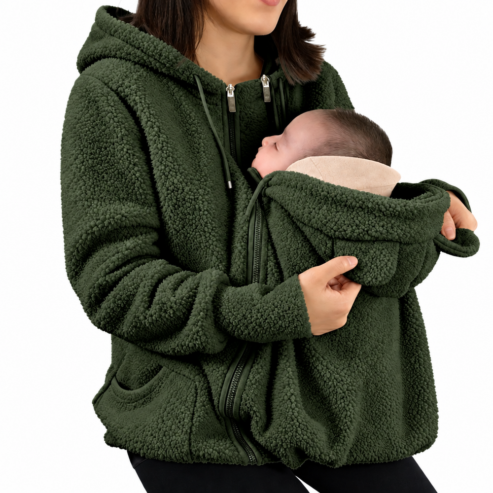 Tragejacke 2-in-1 für Mama und Baby – weiches Fleece, Kapuze, Reißverschluss | Babytrage-Hoodie