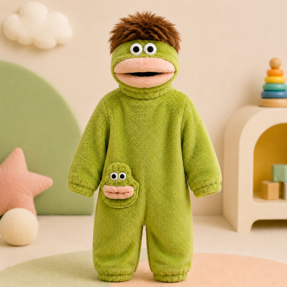 Kinder-Onesie mit Monsterdesign und Kapuze – weicher Stoff, lockere Passform | Kostüm-Overall
