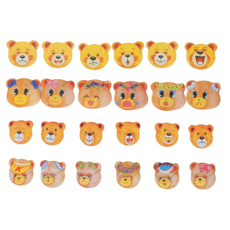 Holz-Anziehpuzzle Bär mit 100 Outfits – Buchenholz, Aufbewahrungsbox, ab 2 Jahren | Steckpuzzle