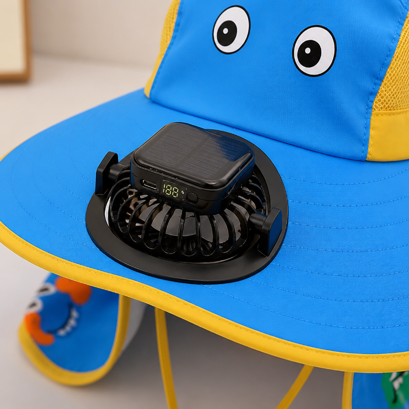 Kinder-Sommerhut mit Ventilator – Sonnenschutz & Abkühlung, USB und Solar