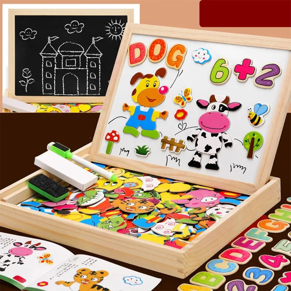 Maltafel 2-in-1 Whiteboard und Kreidetafel – magnetisch, Buchenholz, Zubehör | Kinder-Zeichentafel