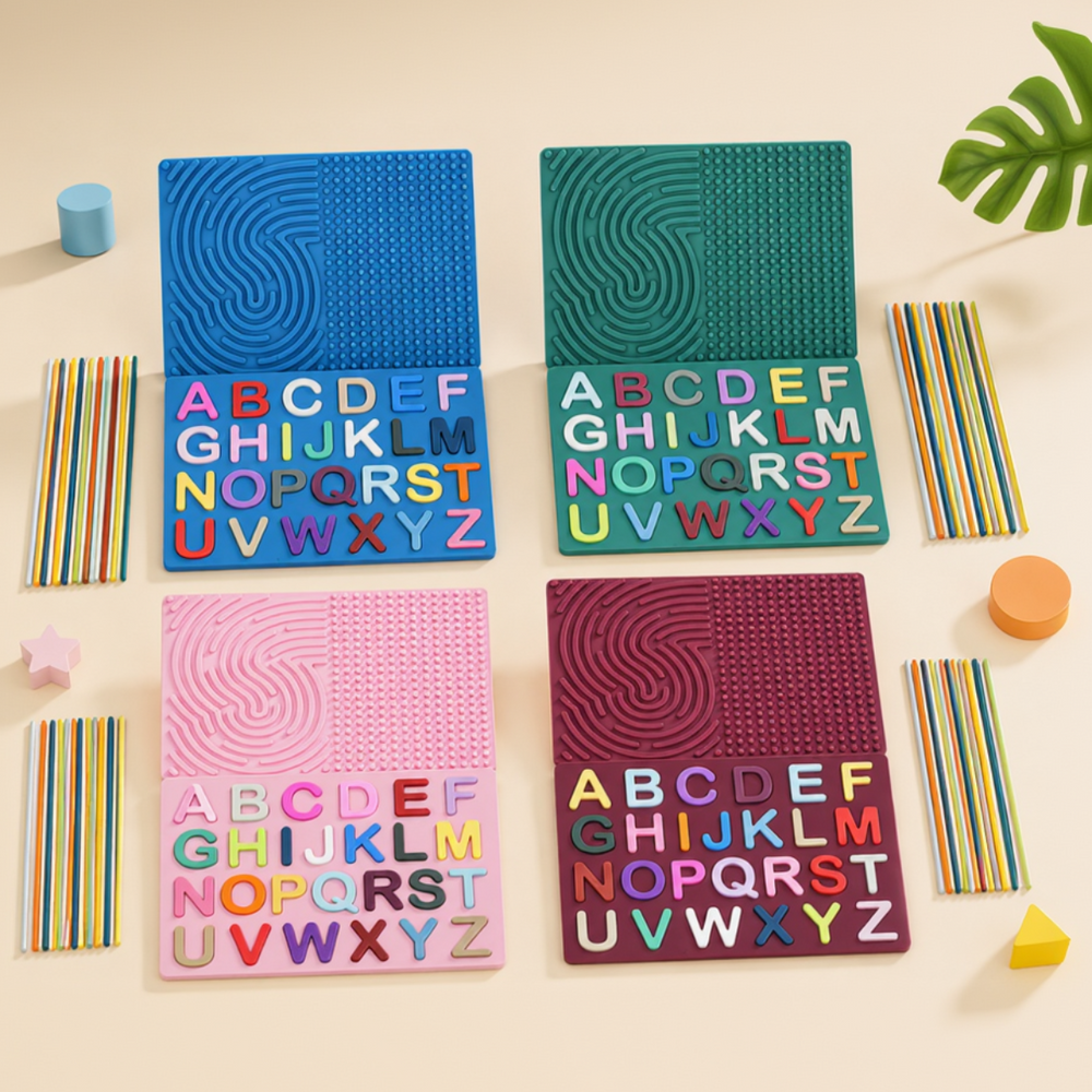 Sensorisches Silikon-Aktivitätsboard mit Buchstaben – Alphabet lernen & Feinmotorik
