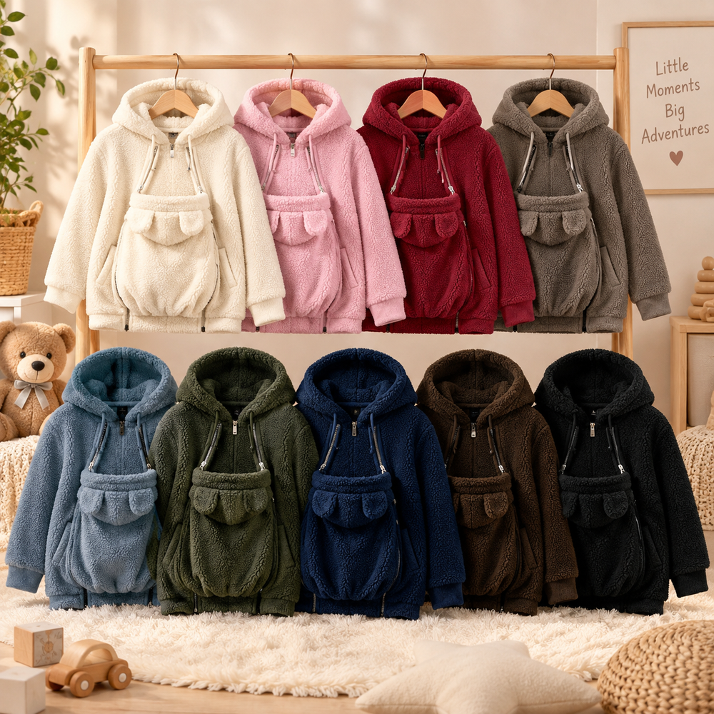 Tragejacke 2-in-1 für Mama und Baby – weiches Fleece, Kapuze, Reißverschluss | Babytrage-Hoodie