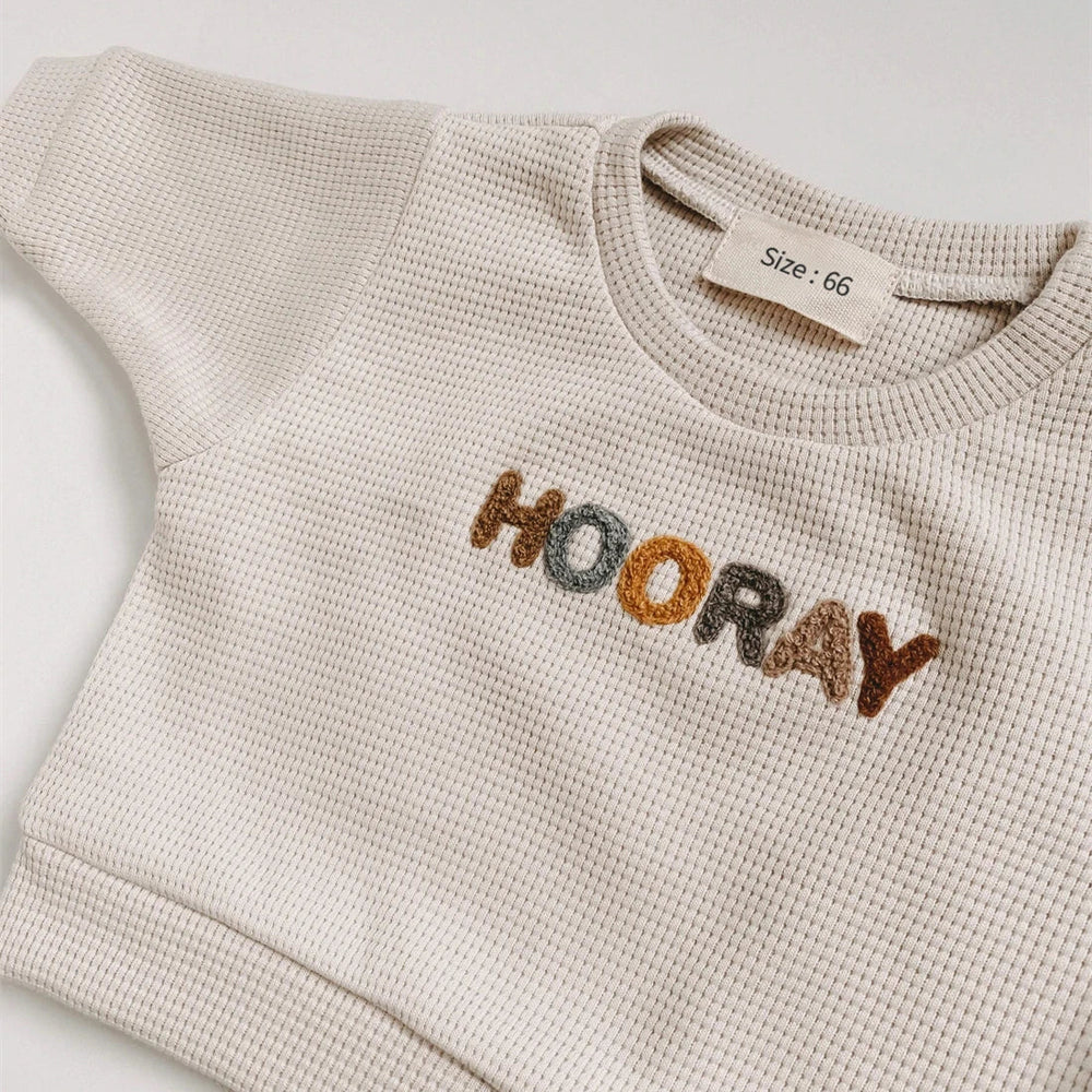Set Trui en Broek Wafelstof -Hooray! Unisex, Katoen, Maat 0-3 Jaar-More For Mini