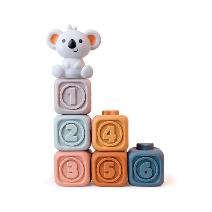 Stapel- und Beißspielzeug Koala mit Würfeln und Ringen – weicher Kunststoff | Babyspielzeug