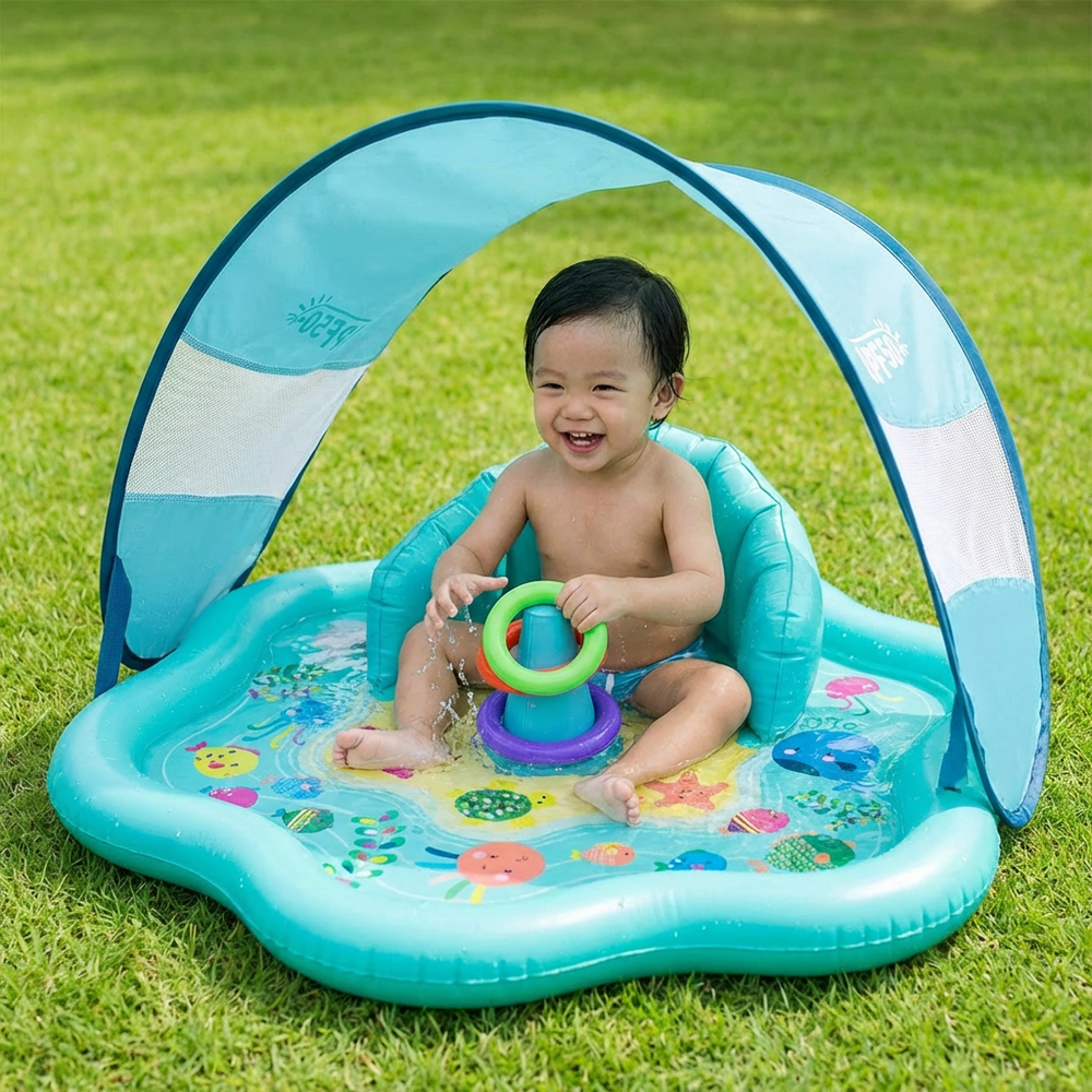 Aufblasbare Baby-Wasserspielmatte mit Sonnendach – Wasserspaß mit UV-Schutz