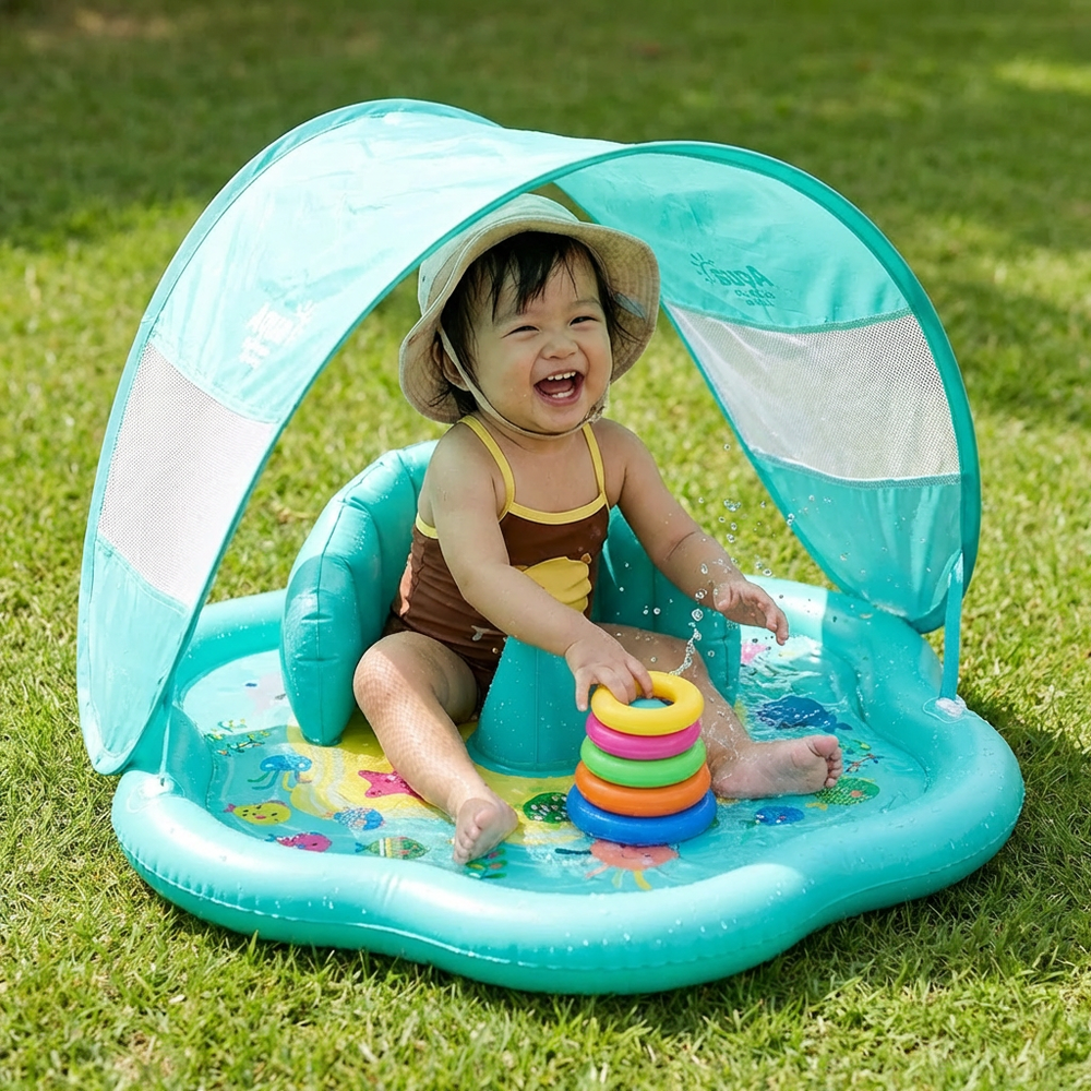 Aufblasbare Baby-Wasserspielmatte mit Sonnendach – Wasserspaß mit UV-Schutz