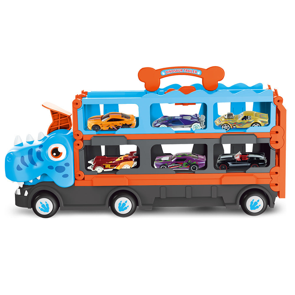 DinoRace Explorer – Spielzeugtruck mit ausziehbarer Rennbahn und Mini-Autos für Kinder 3+