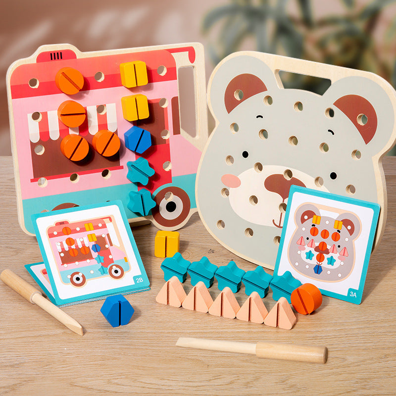 Montessori-Schraubenspiel aus Holz für Kleinkinder – Lernspielzeug für Motorik & Farberkennung