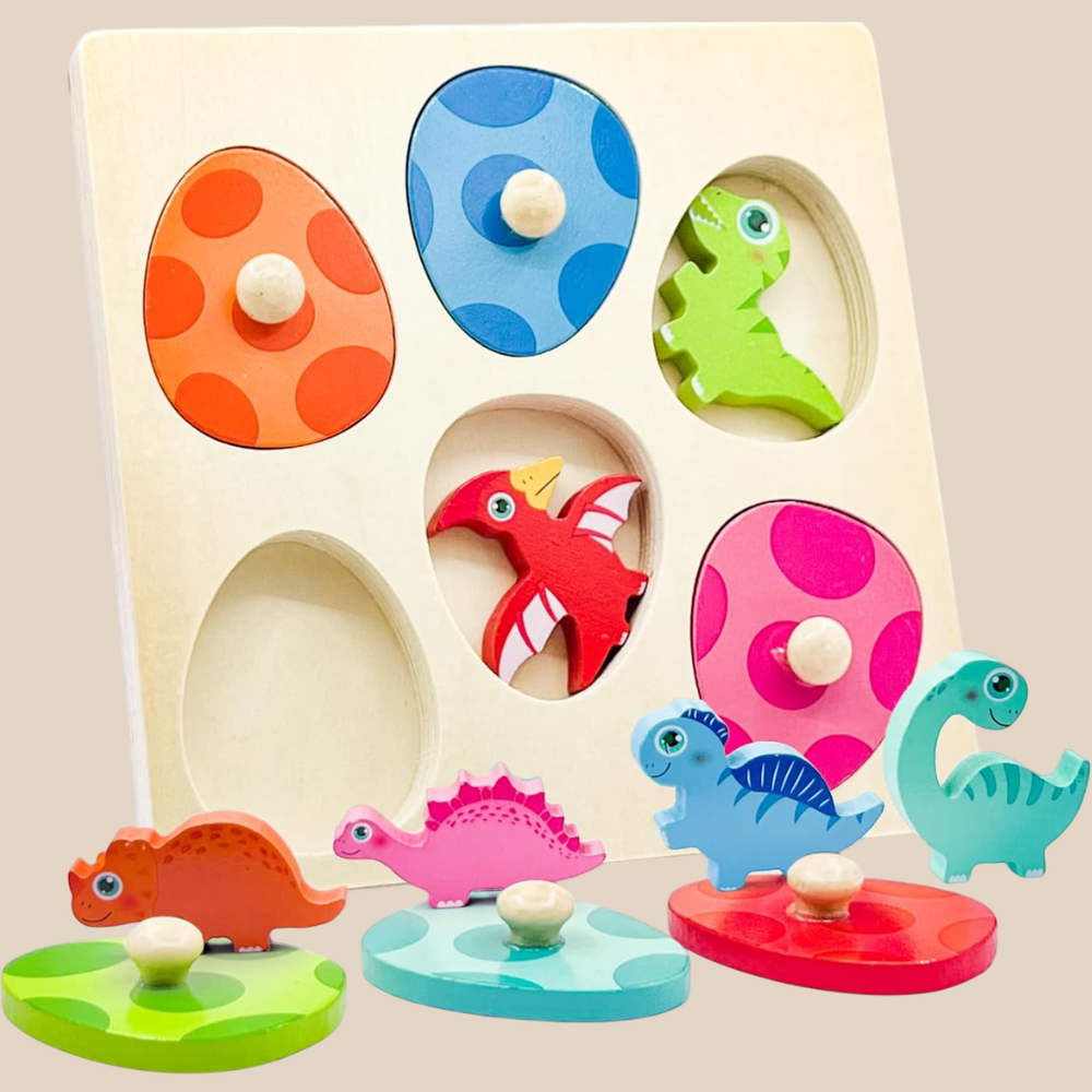 Holzpuzzle – Dino Discovery, Lernspielzeug für Kleinkinder, Feinmotorik, Bunt & Langlebig, ab 2 Jahren