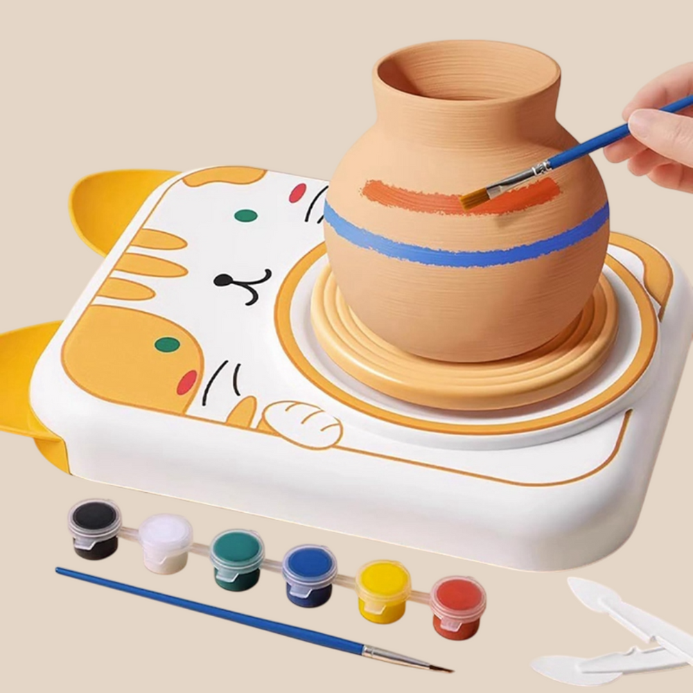 Kreatives Töpfer-Set – DIY Keramik-Drehscheibe für Kinder, inkl. Farben & Werkzeug, ab 3 Jahren
