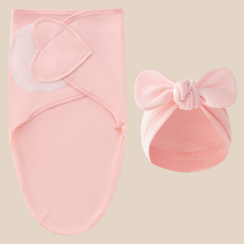 Inbakerdoek & Mutsje – DreamNest Luxe, Unisex, Grau/Grün/Rosa/Weiß/Braun, Baumwolle, Neugeborene