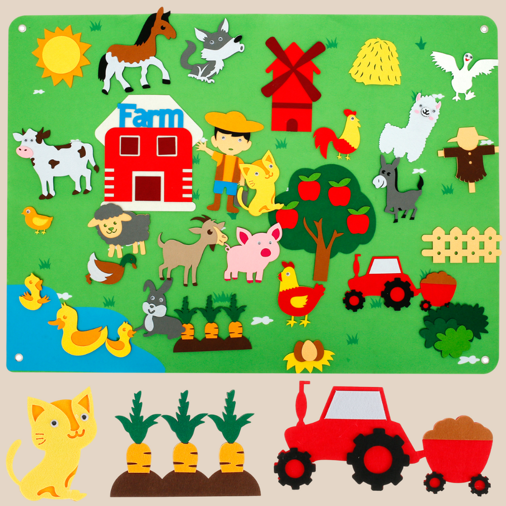Interaktives Filzspielbrett – Zoo oder Bauernhof, Pädagogisches Spielzeug, Kreativ & Wiederverwendbar, +1 Jahr