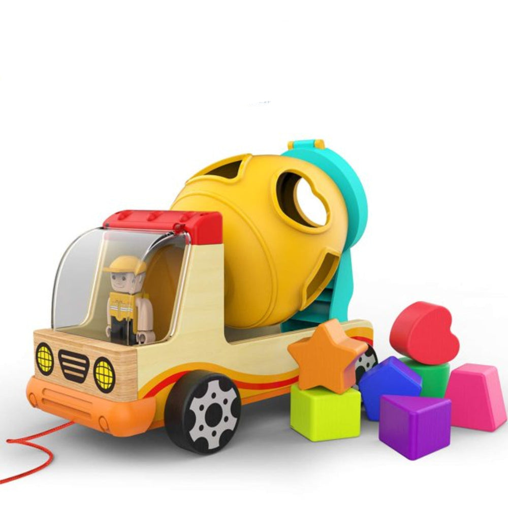 Holz-Zementmischer mit Formensortierer – Pädagogisches Spielzeug ab 3 Jahren