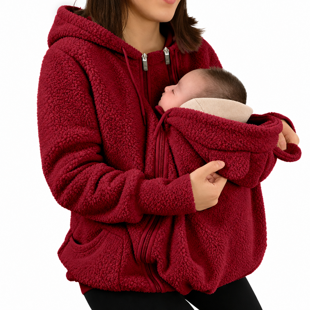 Tragejacke 2-in-1 für Mama und Baby – weiches Fleece, Kapuze, Reißverschluss | Babytrage-Hoodie