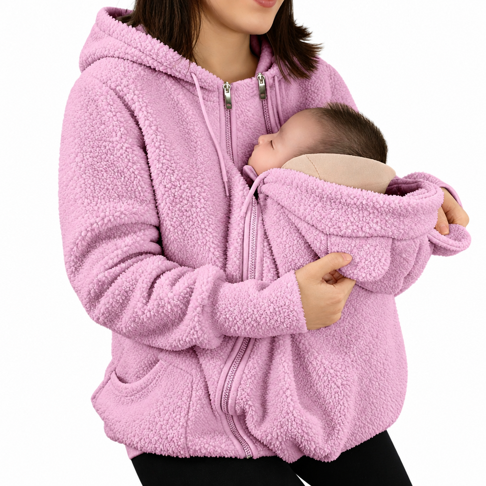 Tragejacke 2-in-1 für Mama und Baby – weiches Fleece, Kapuze, Reißverschluss | Babytrage-Hoodie