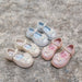 Glänzende Mädchenschuhe mit Klettverschluss – Schleife, Perle, gepolsterte Sohle | Festschuhe