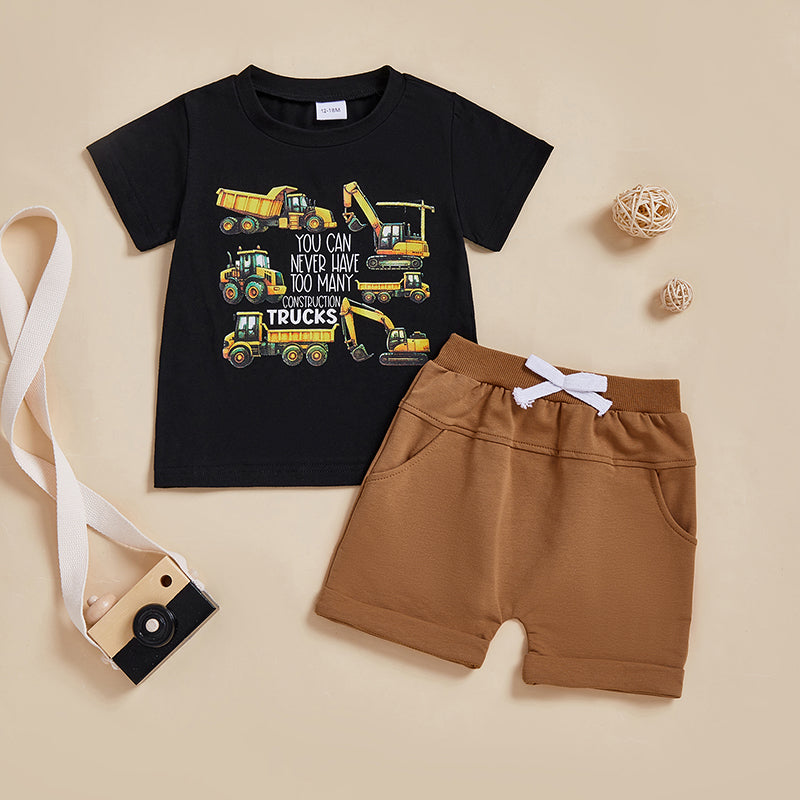 TruckPower Sommer-Set Jungen | T-Shirt mit Baufahrzeugen & Shorts | Baumwolle & Spandex | 12 Monate–5 Jahre | Cooles Baustellen-Outfit