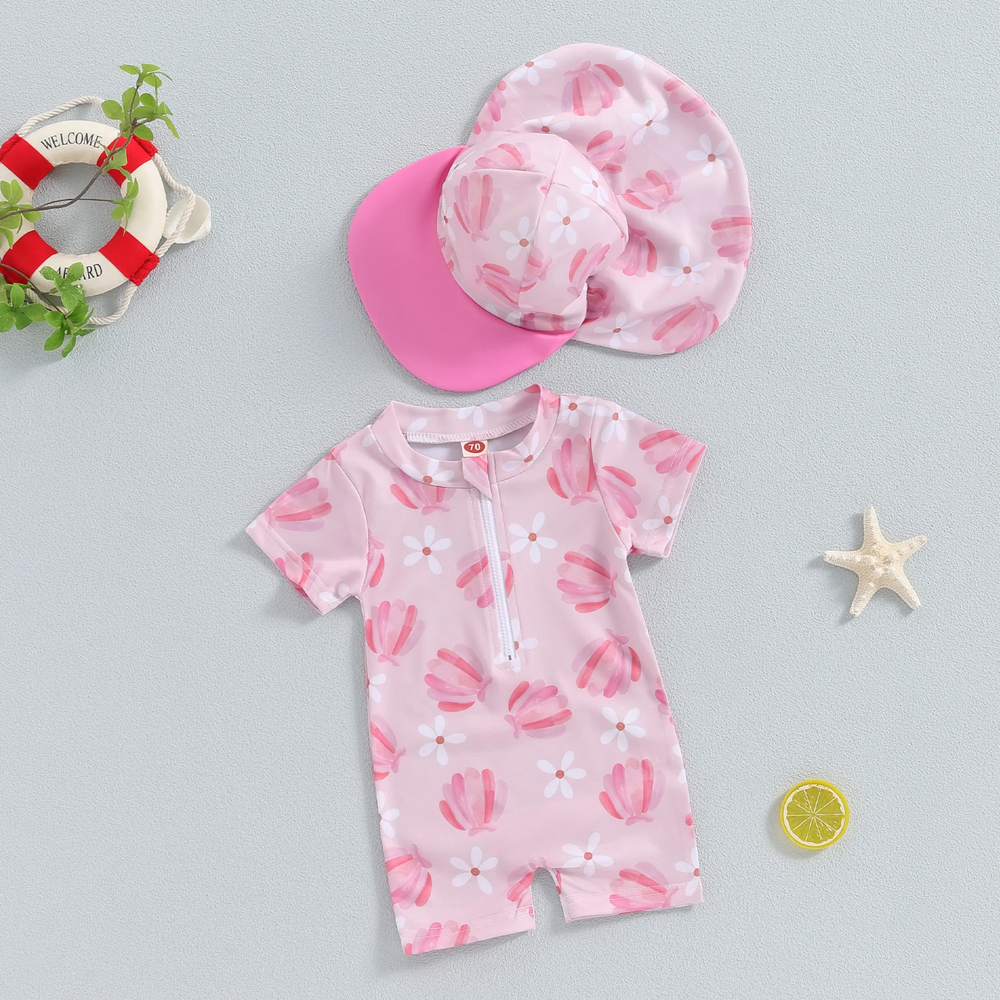Bloomini Bade-Set für Mädchen | Bade-Overall & Sonnenhut | UV-Schutz | Schnell trocknend | 1-4 Jahre