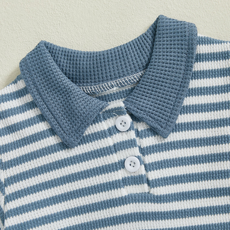 TeddyStripe Sommer-Set für Babys & Kleinkinder | Polo & Shorts | Atmungsaktive Baumwolle | 6 Monate–4 Jahre | Braun oder Blau Gestreift