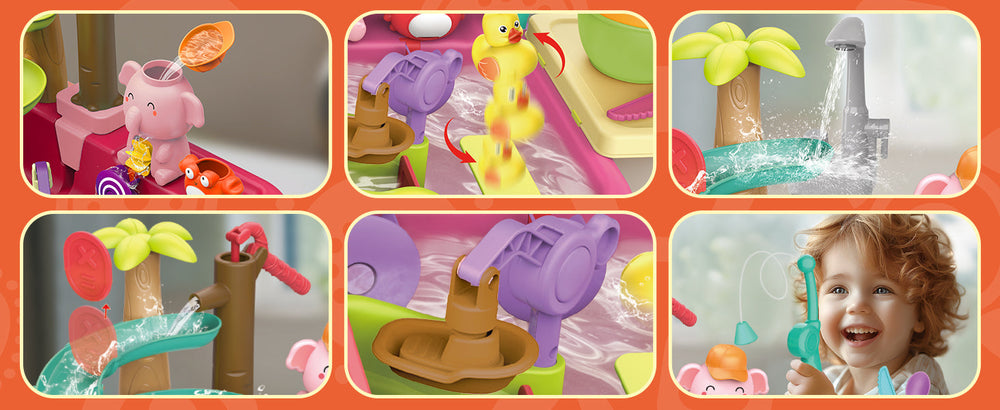 AquaFun PlayPark Wasserspielpark – Pädagogisches Wasserspielzeug mit Springbrunnen, Rutsche & Tieren | Für drinnen & draußen | Alter 2–6 Jahre