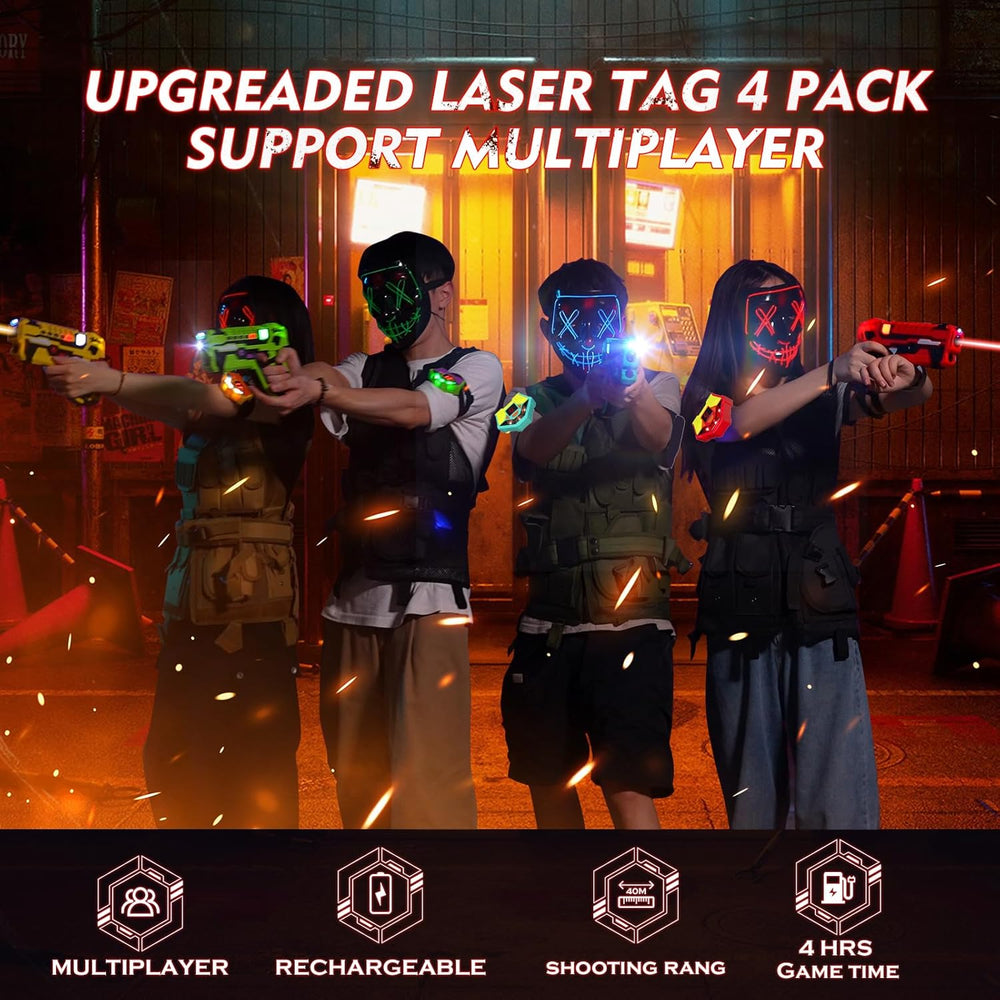 LaserBlaze Spielset für 4 Personen – Kabelloses Laser Tag Spiel mit Pistolen & Body Gear | Lasergame für Kinder ab 6 Jahren | Wiederaufladbares Infrarot-Spielzeug