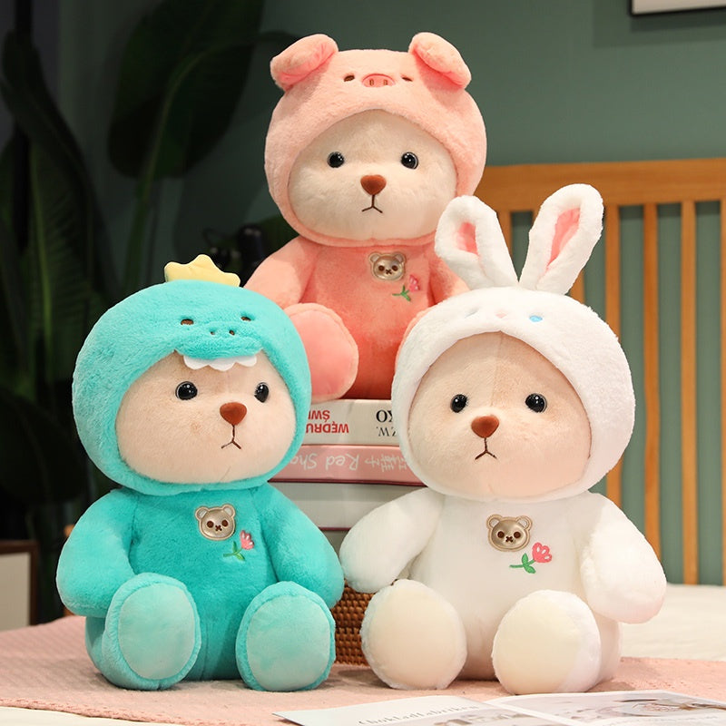 Plüsch-Teddybär 2-in-1 mit abnehmbarer Mütze – weiche Füllung, Handwäsche | Stofftier