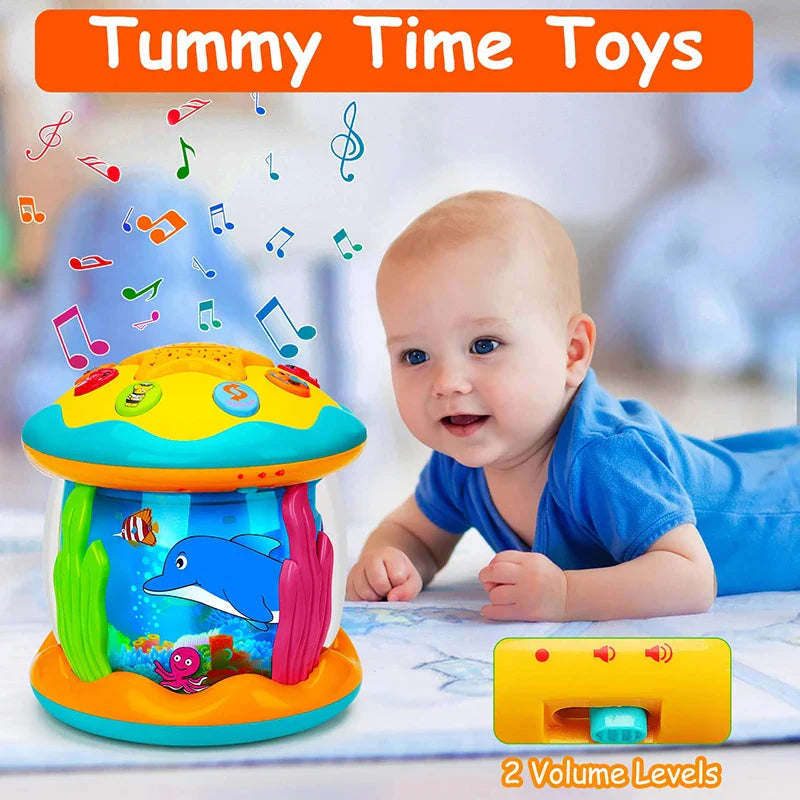 Montessori Tummy Tijd Projector – Oceaan Wereld Projectie, Zintuiglijke Stimulatie, BPA-vrij, Draagbaar, Kalmerende Muziek & Natuurgeluiden-More For Mini