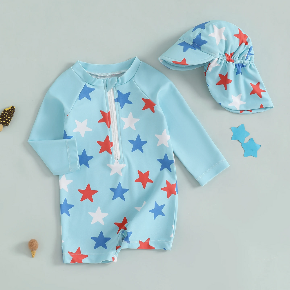 UV-Badeanzug für Babys mit Hut – Langarm, Schnell trocknend, 0–5 Jahre – Jungen & Mädchen