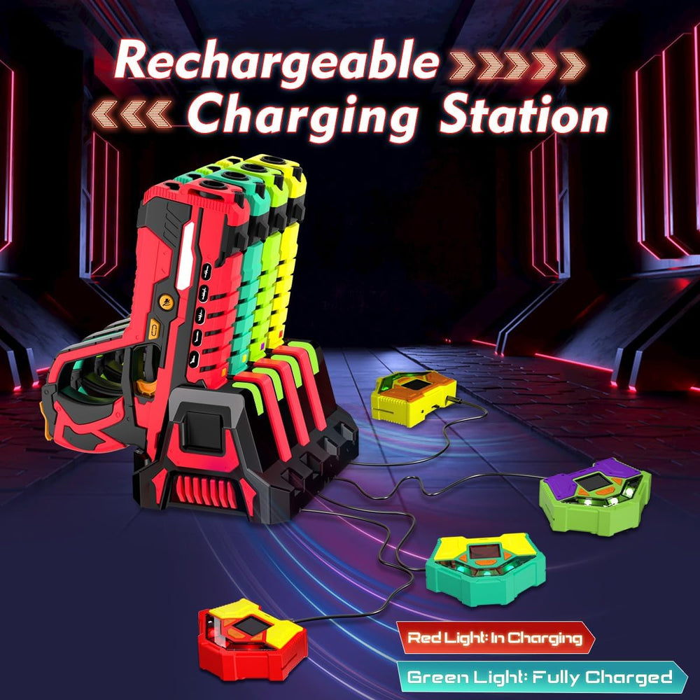 LaserBlaze Spielset für 4 Personen – Kabelloses Laser Tag Spiel mit Pistolen & Body Gear | Lasergame für Kinder ab 6 Jahren | Wiederaufladbares Infrarot-Spielzeug