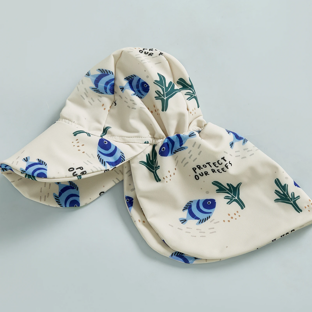 OceanGuard Badeanzug-Set für Babys & Kleinkinder | Lange Ärmel & Sonnenhut | UV-Schutz | Fische &amp; Schildkröten | 0-3 Jahre