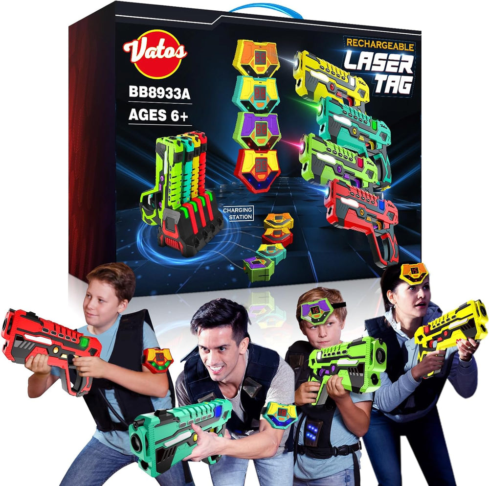 LaserBlaze Spielset für 4 Personen – Kabelloses Laser Tag Spiel mit Pistolen & Body Gear | Lasergame für Kinder ab 6 Jahren | Wiederaufladbares Infrarot-Spielzeug