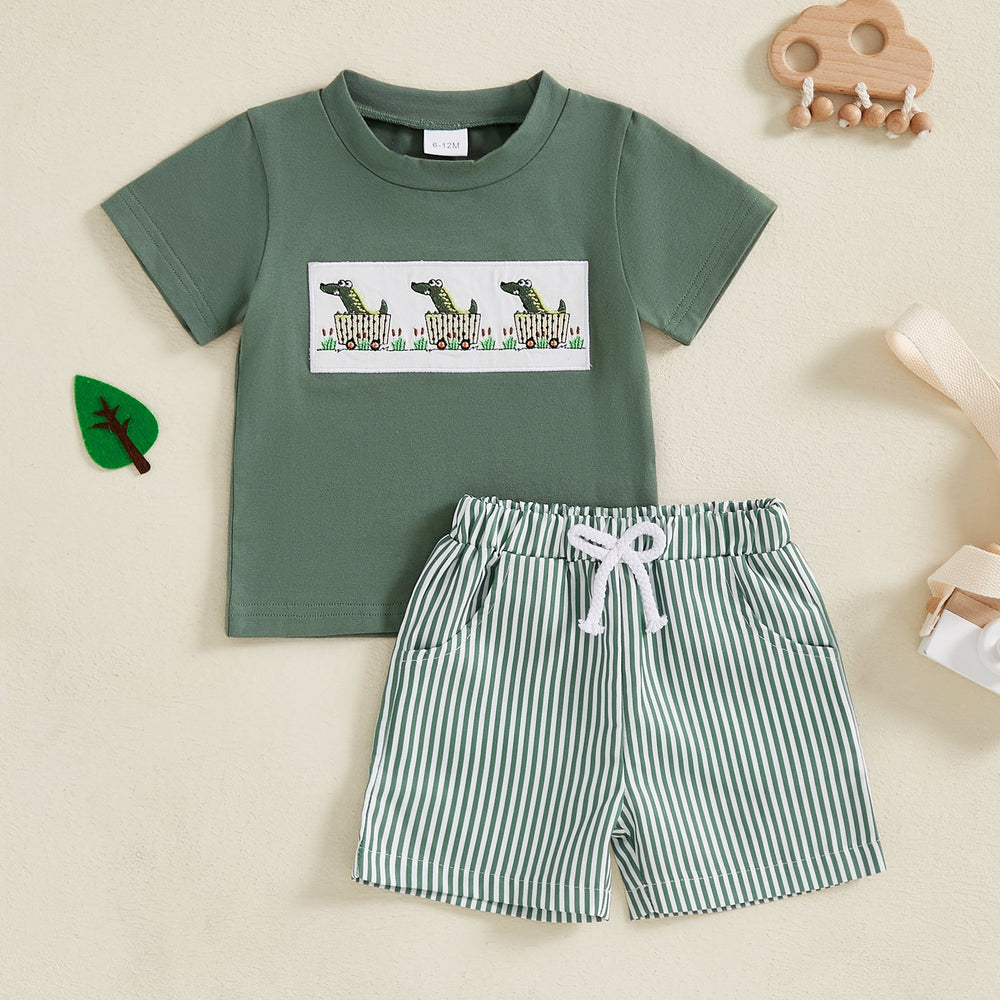 AdventurePrint Sommer-Set für Babys & Kleinkinder | Unisex T-Shirt & Gestreifte Shorts | Sommeroutfit 0–4 Jahre | Baumwolle & Polyester