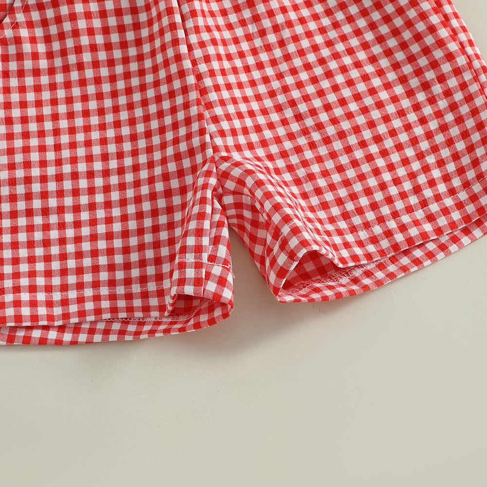 Checkered Truck Sommer-Set Jungen | T-Shirt mit Autos & Karierte Shorts | 6 Monate–4 Jahre | Baumwolle & Polyester | Blau & Rot
