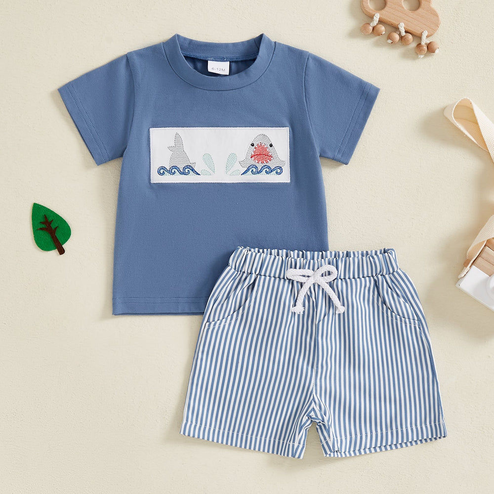 AdventurePrint Sommer-Set für Babys & Kleinkinder | Unisex T-Shirt & Gestreifte Shorts | Sommeroutfit 0–4 Jahre | Baumwolle & Polyester